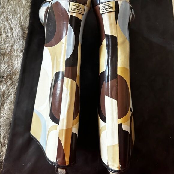 COACH Paisley Tall Rain Boot logo flat shoes all weather calf high designer y2k - Picture 4 of 8